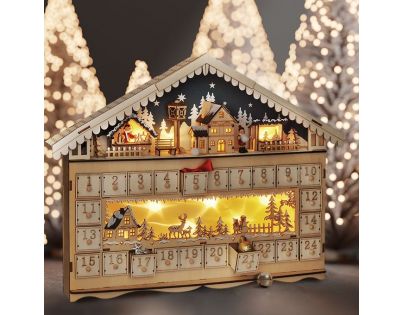 Solight Adventný kalendár Horská chata 10 LED 50 x 40 cm