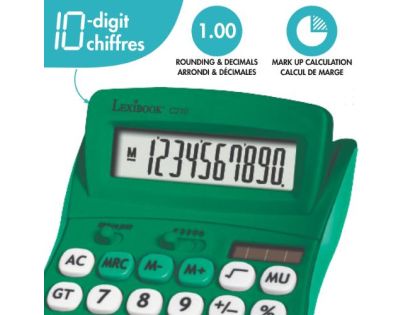 Lexibook 10-miestna vrecková kalkulačka so zeleným gumovým povrchom