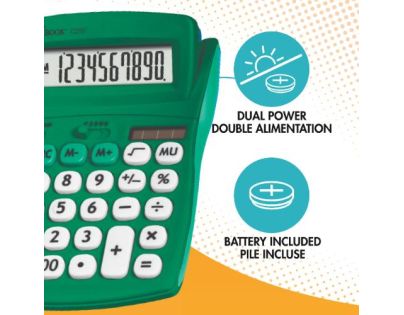 Lexibook 10-miestna vrecková kalkulačka so zeleným gumovým povrchom