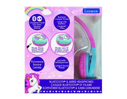 Lexibook 2v1 bluetooth skladajúce slúchadlá Jednorožec s limitom hlasitosti
