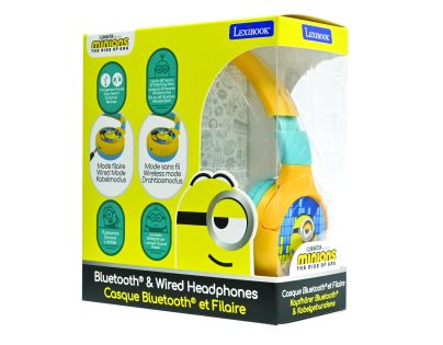 Lexibook 2v1 bluetooth skladacie slúchadlá Mimoni s limitom hlasitosti