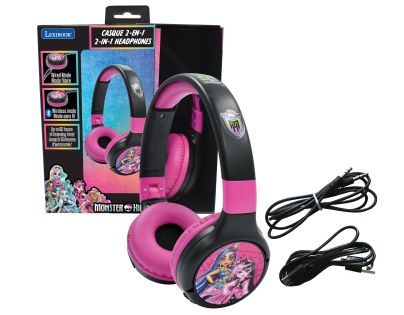 Lexibook 2v1 bluetooth skladacie slúchadlá Monster High s limitom hlasitosti