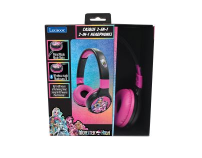 Lexibook 2v1 bluetooth skladacie slúchadlá Monster High s limitom hlasitosti