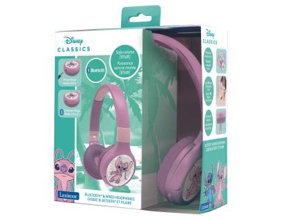 Lexibook 2v1 bluetooth skládací sluchátka Stitch Angel s limitem hlasitosti