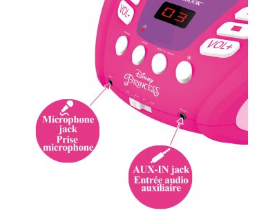 Lexibook CD prehrávač Disney princeznej s bluetooth a svetelnými efektmi