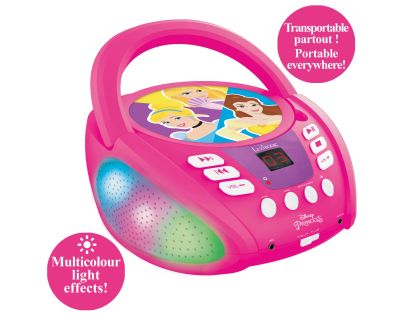 Lexibook CD prehrávač Disney princeznej s bluetooth a svetelnými efektmi