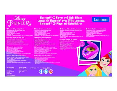Lexibook CD prehrávač Disney princeznej s bluetooth a svetelnými efektmi