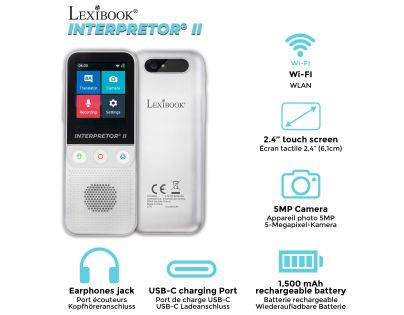 Lexibook Hlasový prekladač do 137 jazykov s umelou inteligenciou a kamerou