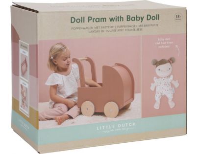 Little Dutch Kočík pre bábiky drevený s bábikou Kvety a motýle