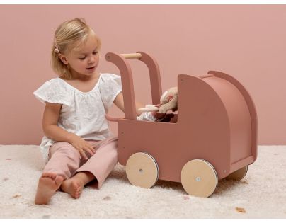 Little Dutch Kočík pre bábiky drevený s perinkou Kvety a motýle
