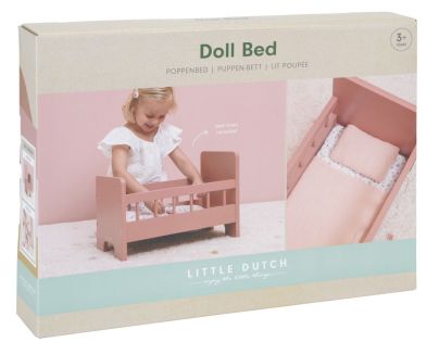 Little Dutch Postieľka pre bábiky drevená s perinkou Kvety a motýle