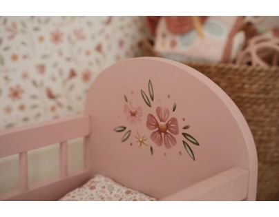 Little Dutch Postieľka pre bábiky drevená s perinkou Pink