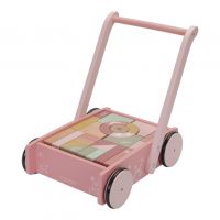 Little Dutch Vozíček s kockami drevený Pink Flowers