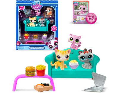 Littlest Pet Shop Bufet – sada 3 figúrok (oranžová mačka, mačiatko, sivá mačka)