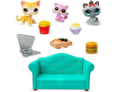 Littlest Pet Shop Bufet – sada 3 figúrok (oranžová mačka, mačiatko, sivá mačka)