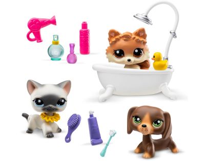 Littlest Pet Shop Salón krásy – sada 3 figúrok (jazvečík, siamská mačka, pomeranian)