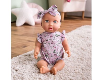 LullaBaby Bábika 35 cm v overale s čelenkou Floral Lila