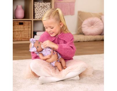 LullaBaby Bábika 35 cm v overale s čelenkou Floral Lila