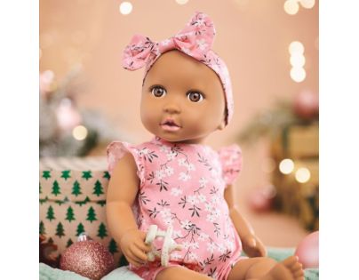 LullaBaby Bábika 35 cm v overale s čelenkou Floral Pink