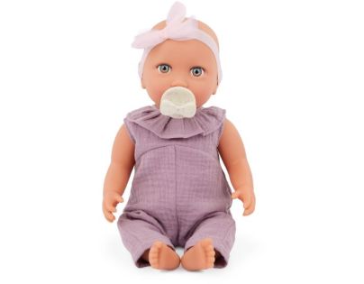 LullaBaby Bábika 35 cm v overale s čelenkou Lila