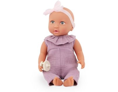 LullaBaby Bábika 35 cm v overale s čelenkou Lila
