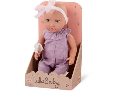 LullaBaby Bábika 35 cm v overale s čelenkou Lila