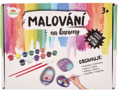 Maľovanie na kamene - okruhliaky svietiace v tme s farbami so štetcami s doplnkami