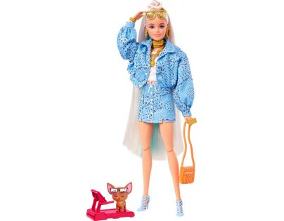 Mattel Barbie Extra Vzorovaná modrá sukňa s bundou