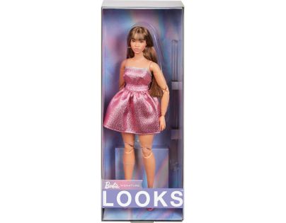 Mattel Barbie Looks brunetka v ružových mini šatách - Poškodený obal