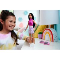 Mattel Barbie modelka - lesklá sukňa a ružový top s hviezdami 5