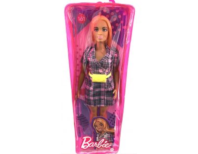 Mattel Barbie modelka kárované šaty so žltou ľadvinkou