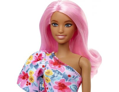 Mattel Barbie modelka kvetinové šaty na jedno rameno
