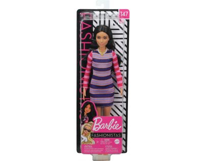 Mattel Barbie modelka pruhované šaty s dlhými rukávmi