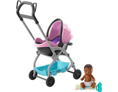 Mattel Barbie příběh z deníku chůvy miminko růžový kočárek