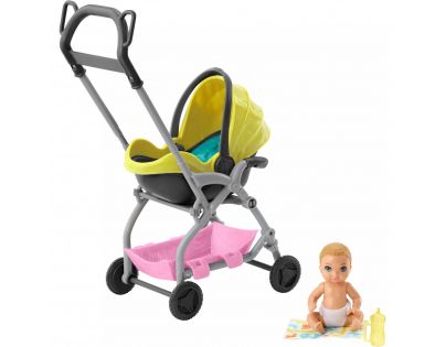 Mattel Barbie příběh z deníku chůvy miminko žlutý kočár