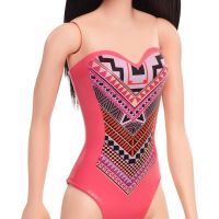 Mattel Barbie v plavkách čiernovlasá ružové so vzorom 5