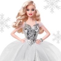 Mattel Barbie vianočné bábika blondínka v striebornom 3