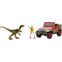 Mattel Jurassic World Ellie Sattlerová s autom a dinosaurom HLN16