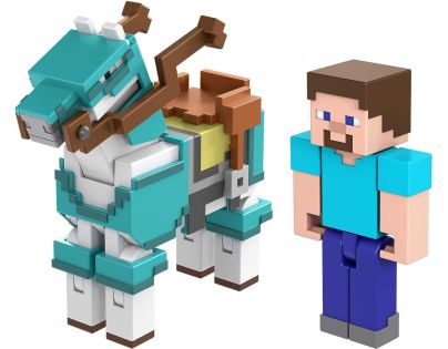 Mattel Minecraft 8 cm figurka dvojbalení Steve and Armored Horse - Poškodený obal