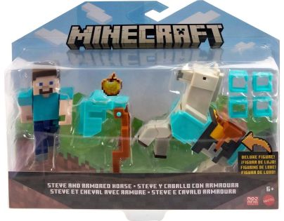 Mattel Minecraft 8 cm figurka dvojbalení Steve and Armored Horse - Poškodený obal