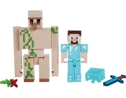 Mattel Minecraft 8 cm figurka dvojbalení Steve and Iron Golem