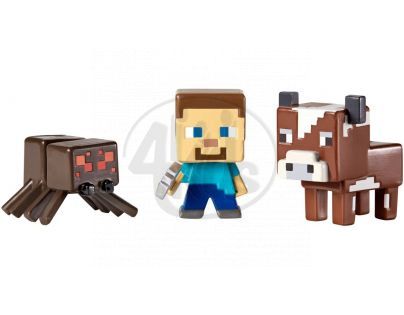Mattel Minecraft minifigurka 3ks - Cow, Steve a Spider