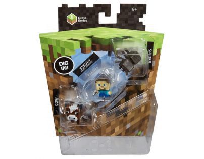 Mattel Minecraft minifigurka 3ks - Cow, Steve a Spider