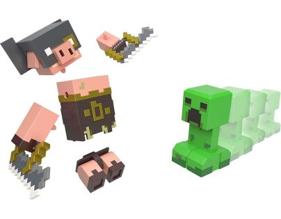 Minecraft Legends dvě figurky 8 cm GYR98 Creeper vs. Piglin Bruiser - Poškodený obal