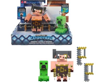 Minecraft Legends dvě figurky 8 cm GYR98 Creeper vs. Piglin Bruiser - Poškodený obal