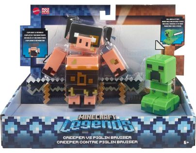 Minecraft Legends dvě figurky 8 cm GYR98 Creeper vs. Piglin Bruiser - Poškodený obal