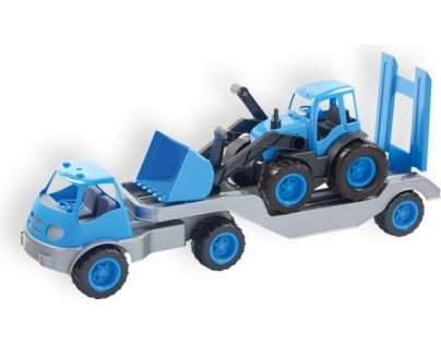 Mochtoys Nákladní auto s přívěsem a bagrem - Modrá