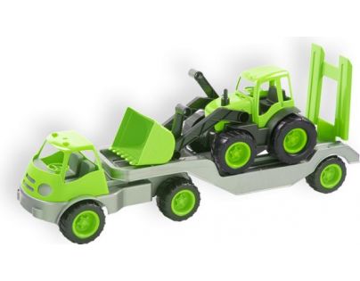 Mochtoys Nákladní auto s přívěsem a bagrem - Zelená