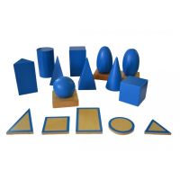 Montessori Geometrické telesá s podstavcami a krabicou 2