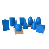 Montessori Geometrické telesá s podstavcami a krabicou 3